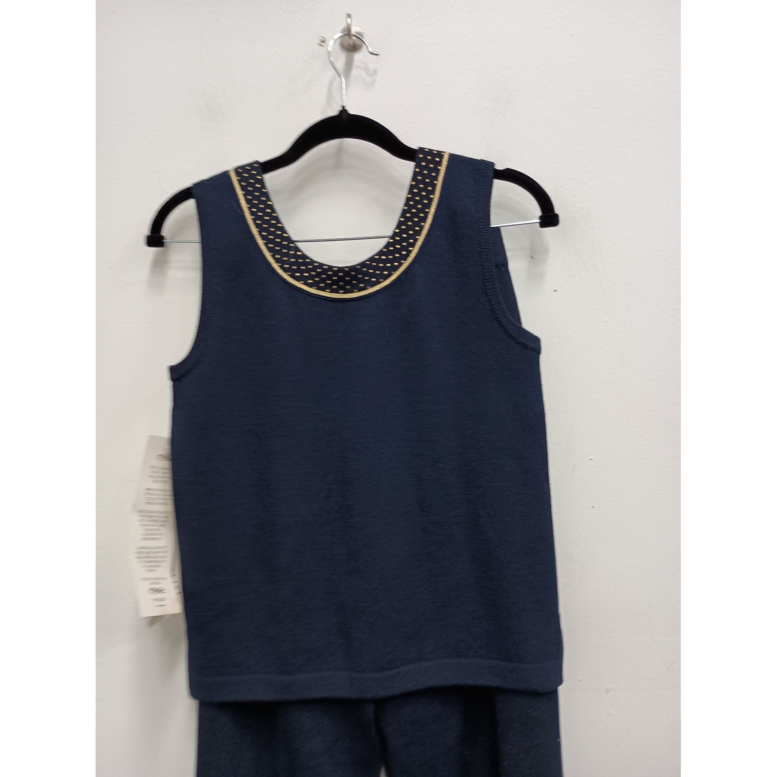 St. John Basics Knit Pant Set Womens 2 Blue Studded Sleeveless Vintage Luxury