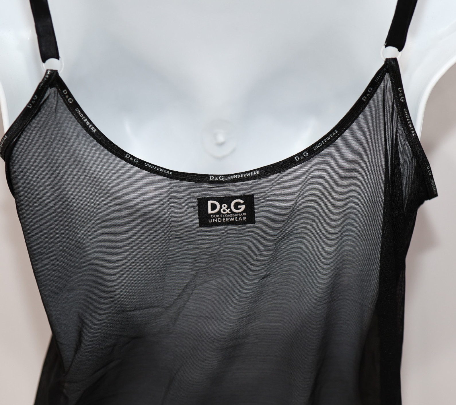 B5 Auth DOLCE & GABANNA Black See Through Y2K Era D&G Logo Nightgown Dress Sz ~4