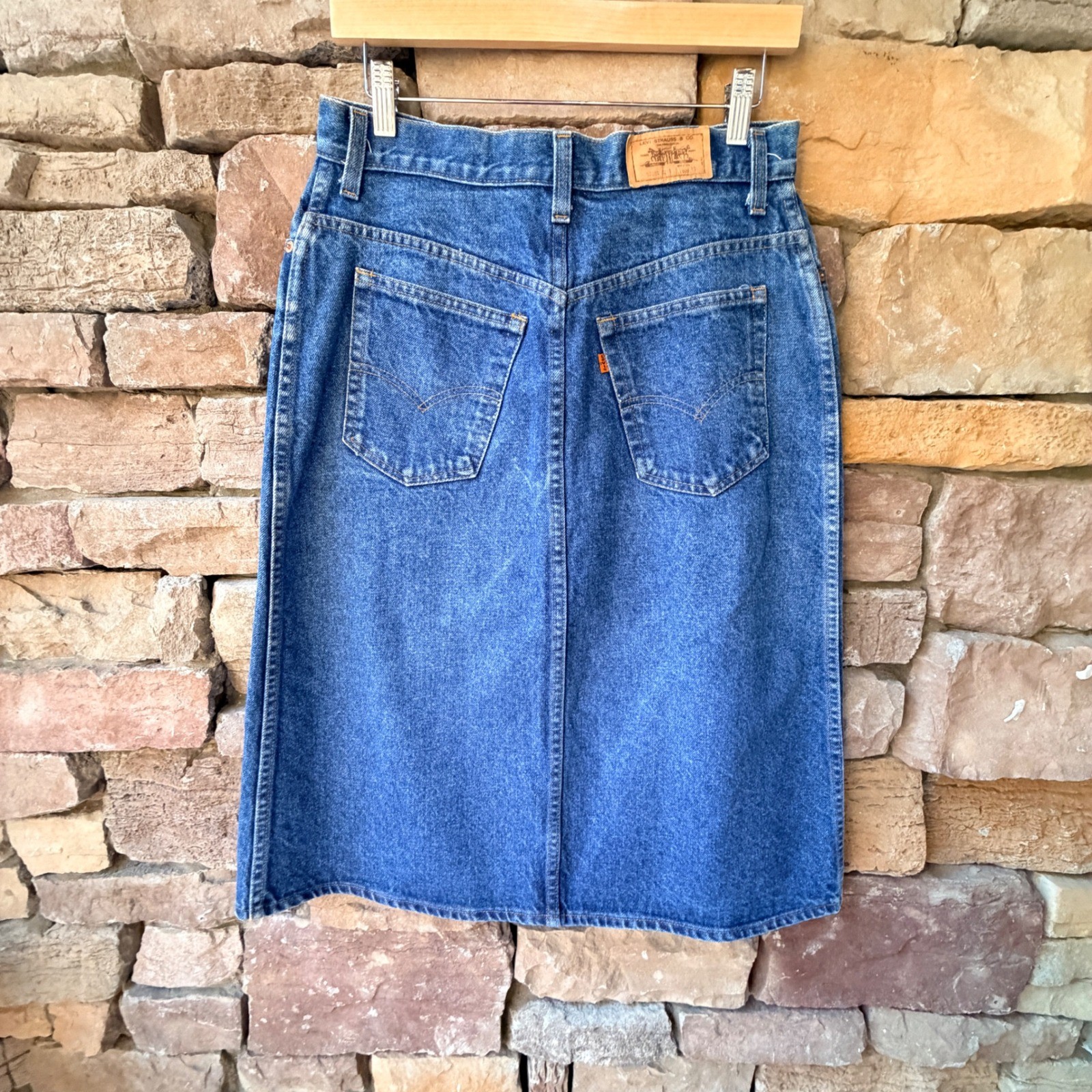 VTG Orange Tab USA Levi Strauss 15 Women’s Denim A-Line Midi Skirt Button Fly