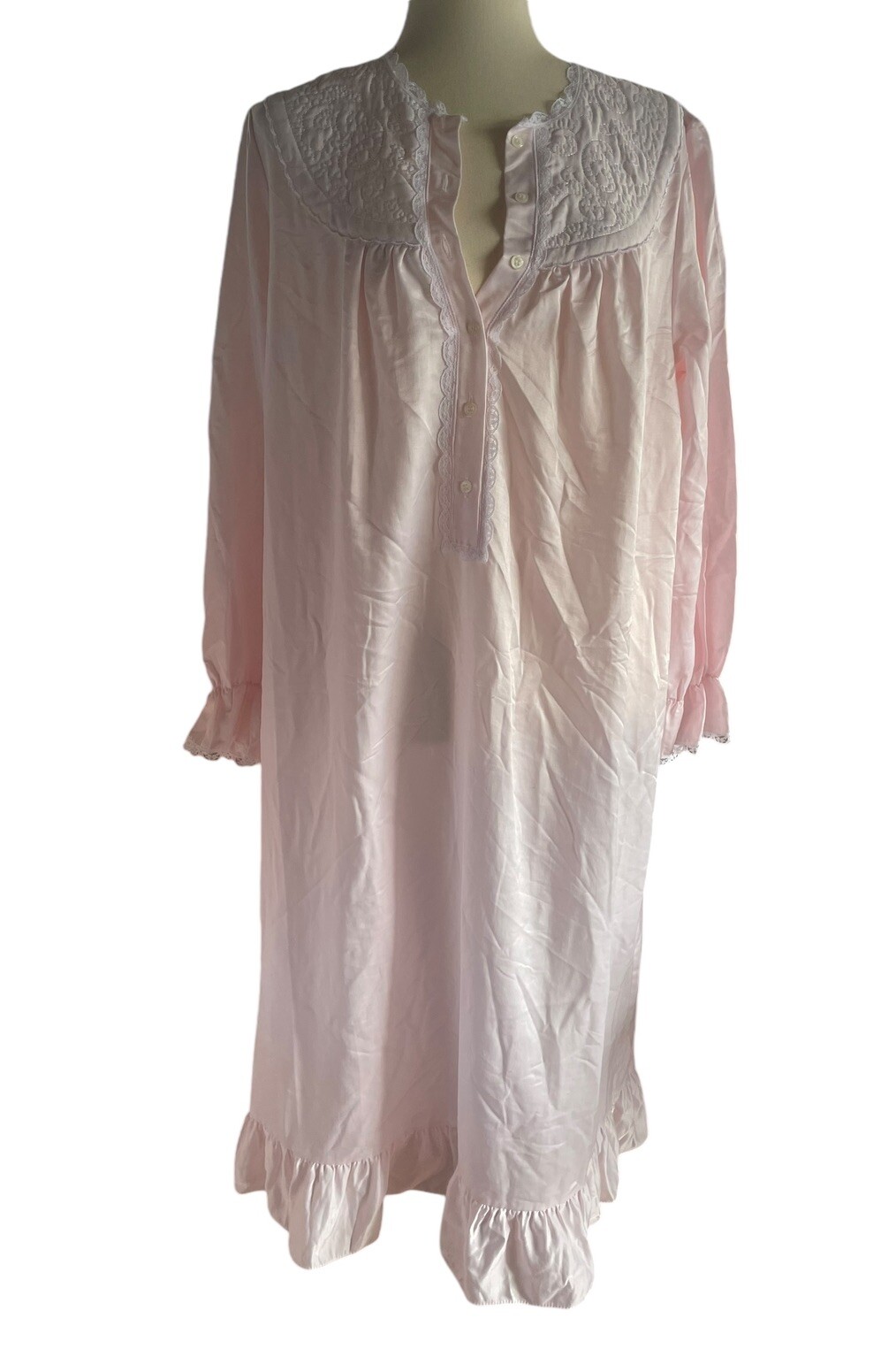 Vintage Cachet Long Nightgown Pink Embroidered Lace Sweet Cottage Size M 12-14