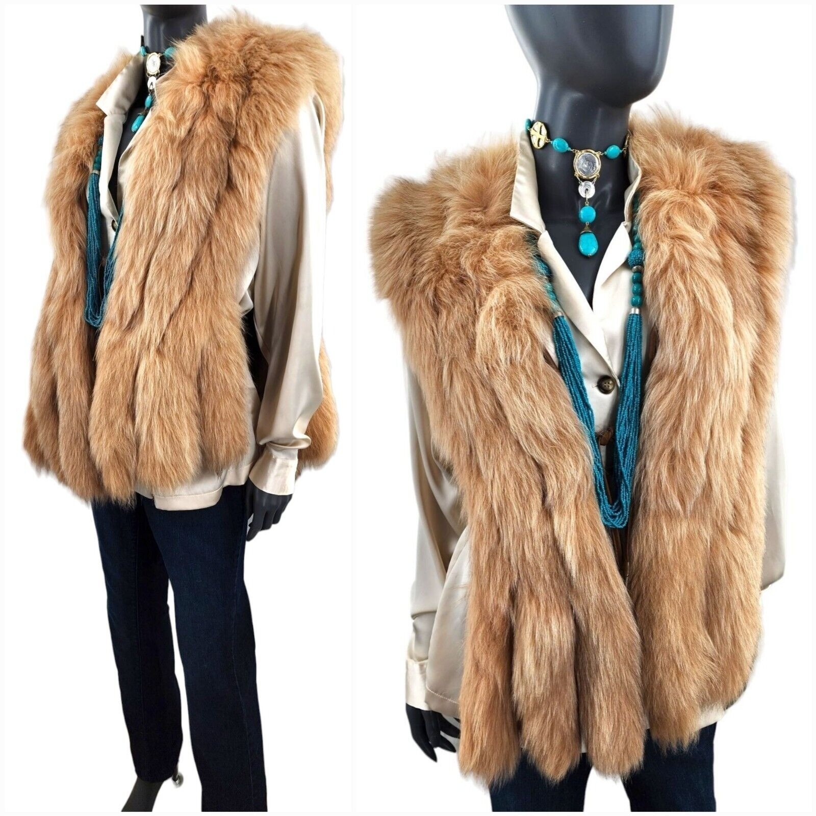 Jacques Saint Laurent Honey Blonde Fox Tail Vest 1980s Paris New York Vintage