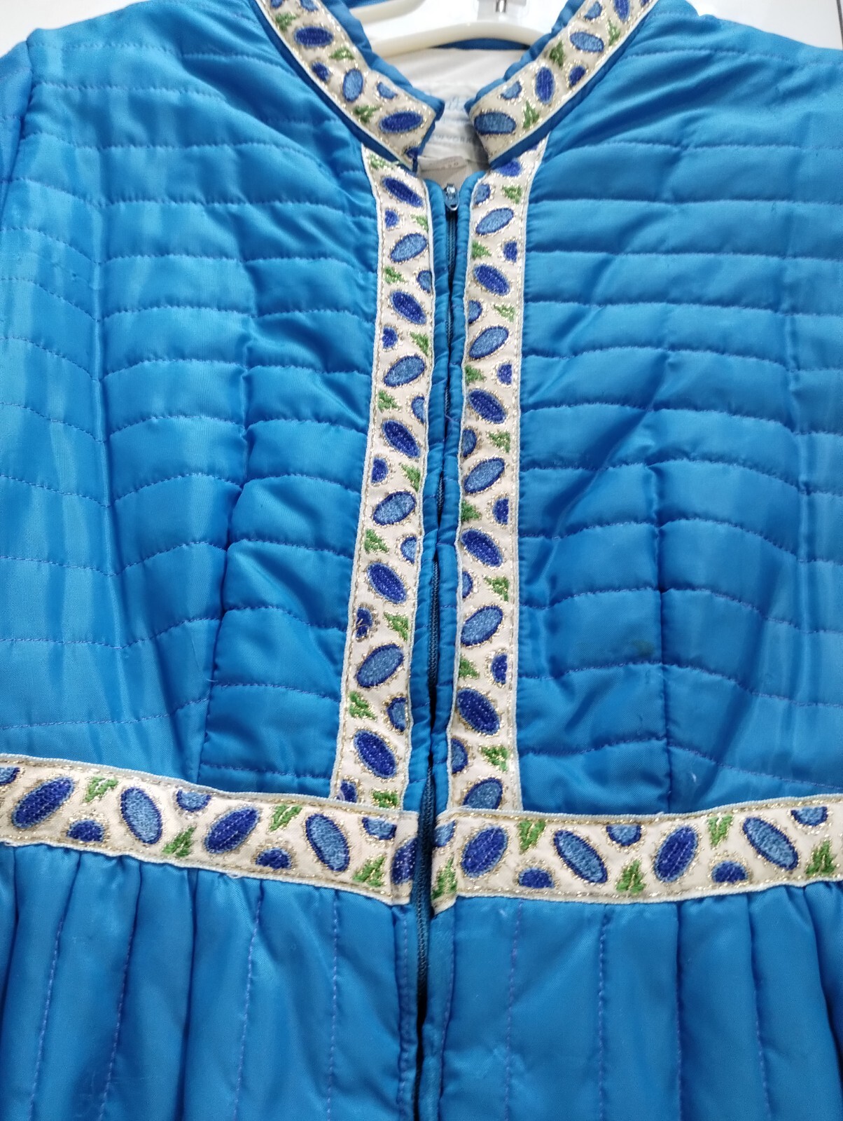 Loungewear Lingere Bathrobe Dressing Gown Quilted Satin? S Trim blue Pockets