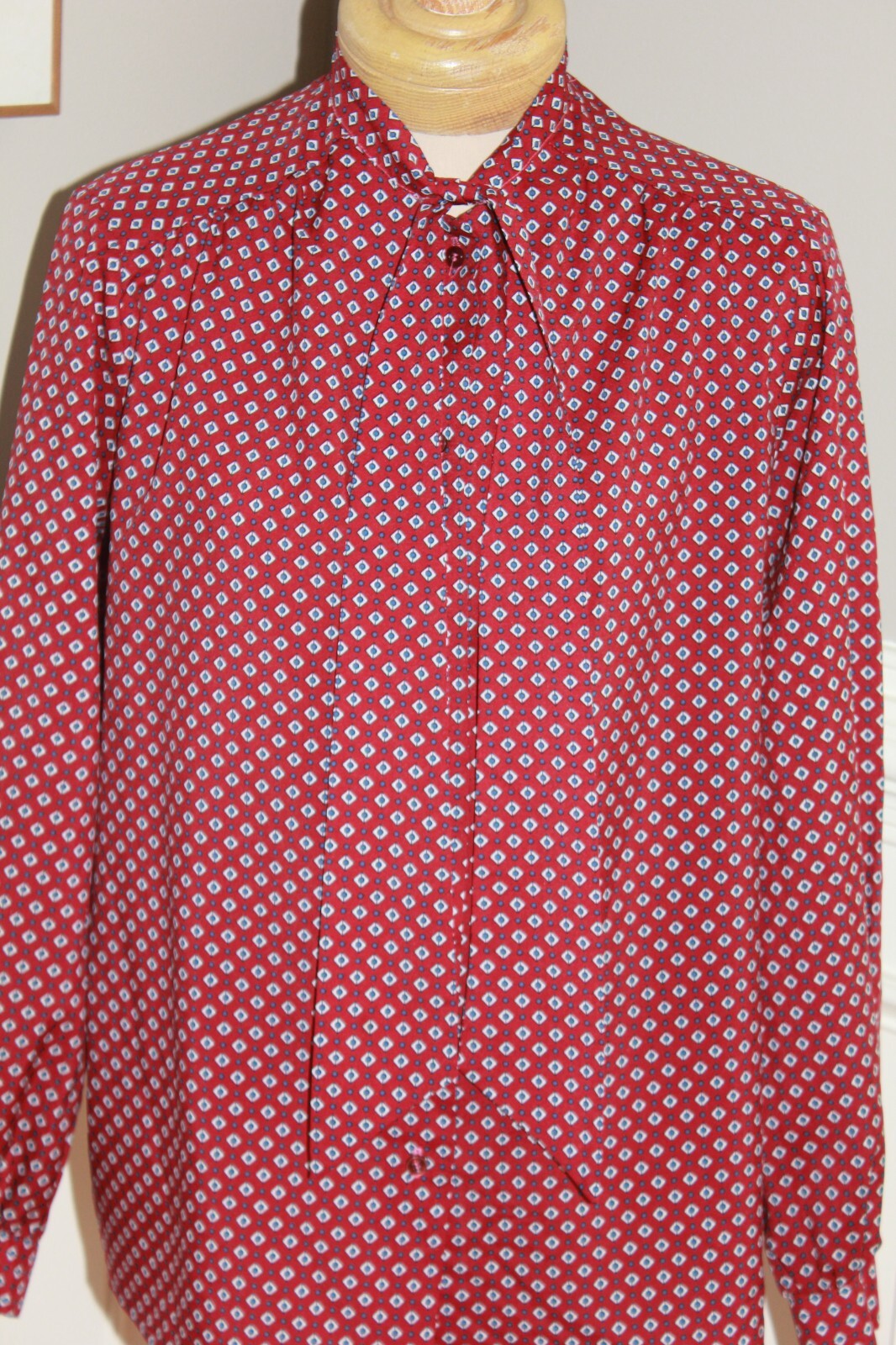 Vintage 1980s ECCOBAY long sleeve blouse red tie button secretary M/L Eccotoo