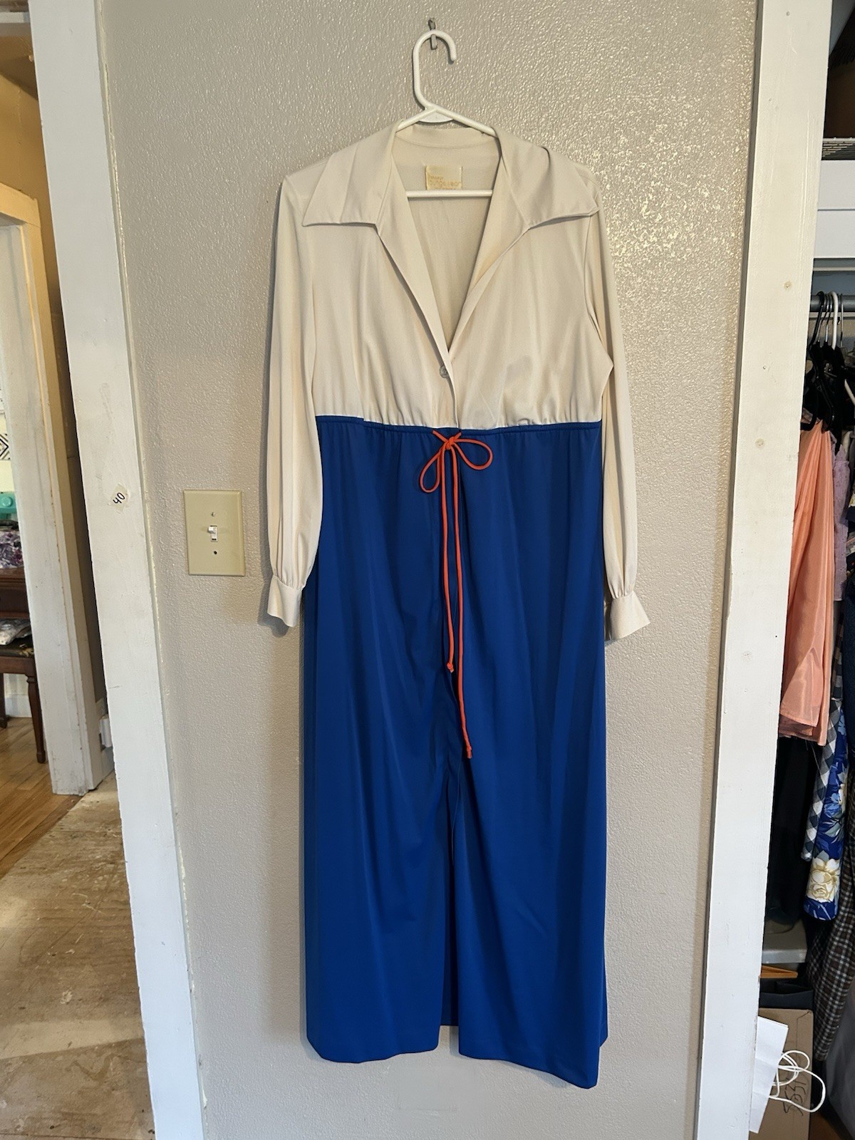 1970s Penney’s Loungewear Dress Robe Size Large Medium White Blue As Is Vintage