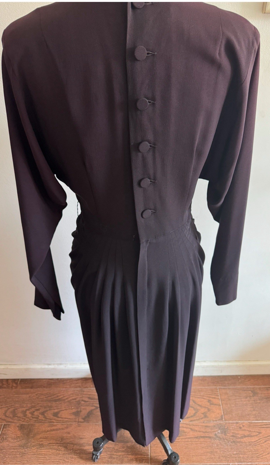 Vintage Dress Black/Purple Beaded Velvet Collar Button Zip Back SZ 10 Handmade?