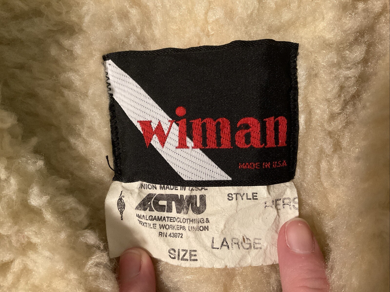 Vintage 70s 80s Wiman Sherpa Vegan Faux Suede Coat Union Made USA Womens Size L
