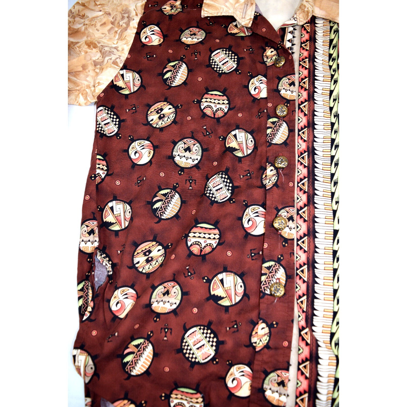 Vintage Turtle Shirt 3 Patterns Turtle Size M/L 70s 80s 2 Tone Maroon Tan OOAK