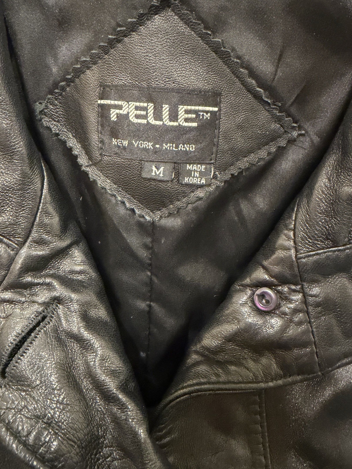 PELLE Black Leather Lined Trench Coat Size Medium Vintage 1980s