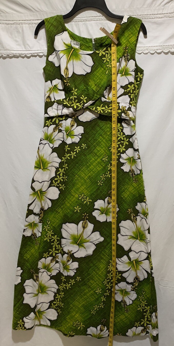 ❤️Vintage HAWAII NEI Hawaiian 70’s HONOLULU Lime Green Hibiscus Floral Dress