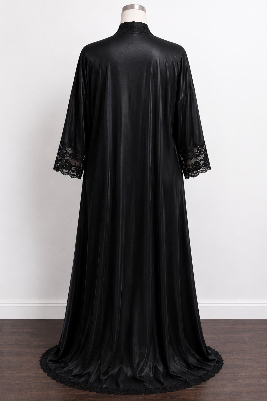 Vtg 90s Petra Fashions Black Nylon Lace Peignoir Robe USA 1X Plus Size
