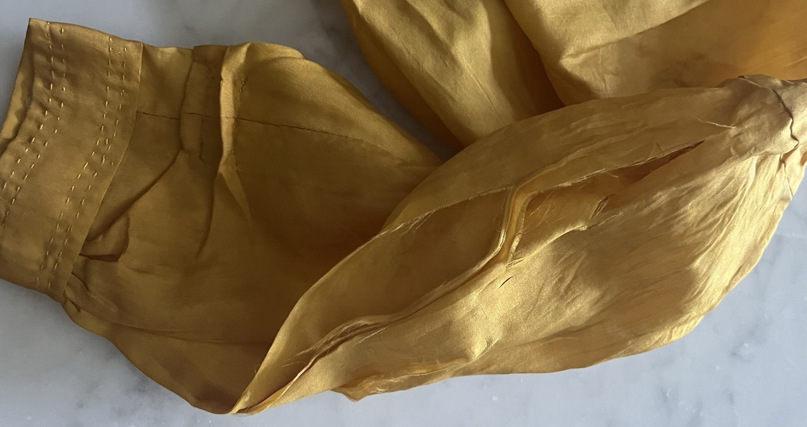 Antique Victorian Golden Yellow Silk Doll Blouse Mother of Pearl Buttons Unique