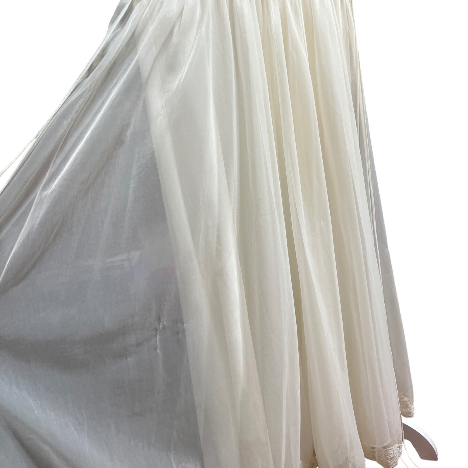 Vintage Ivory Lace Peignoir Set Bridal Nightgown and Sheer Robe Pearl Detail