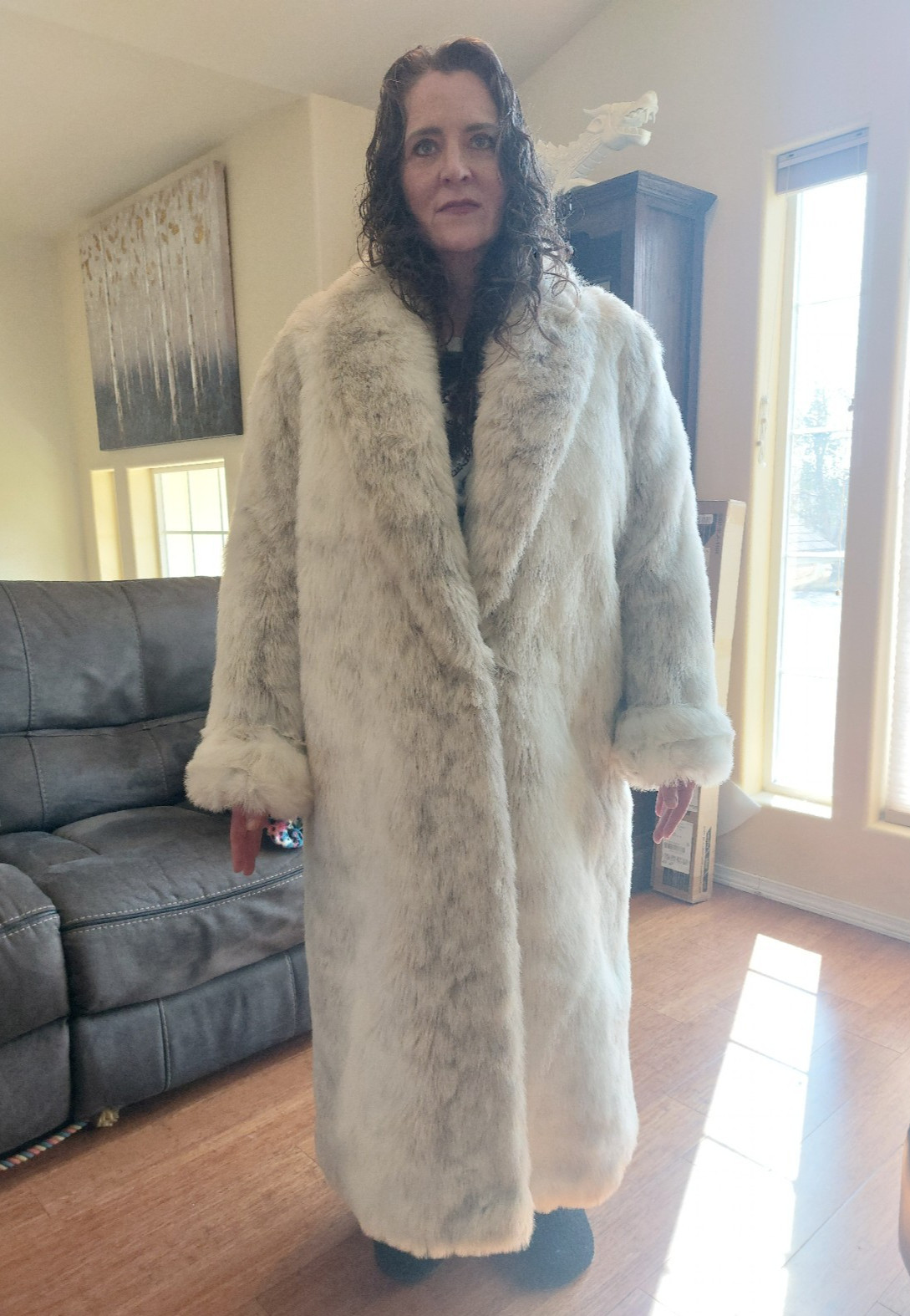 Vtg 1960s London Fog LB542 Faux Fur Coat Women 16 Ivory Full Length Glam Mobwife