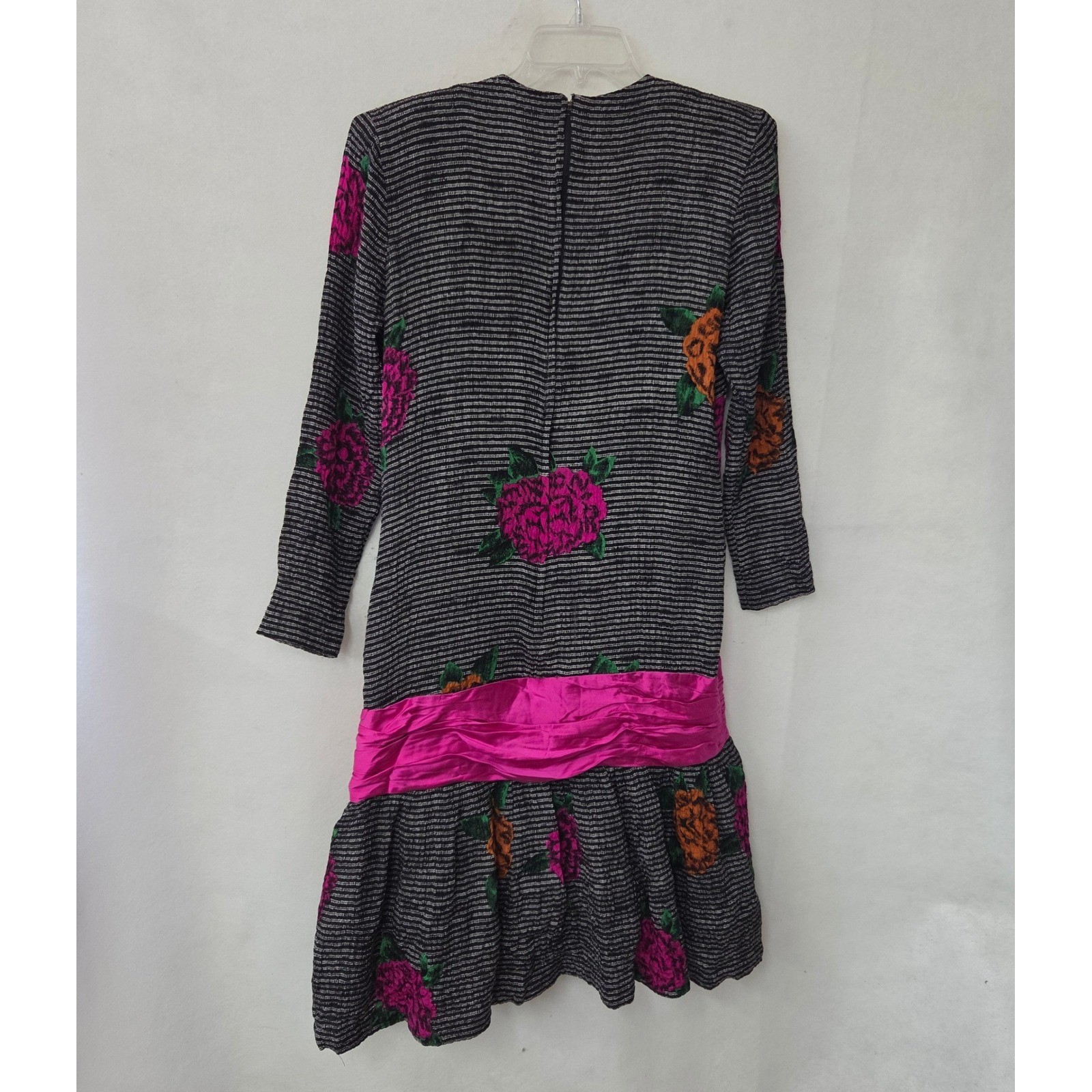 Richie Freeman for Teri Jon Dress Women 12 Black Pink Silk Floral Drop Waist Bow