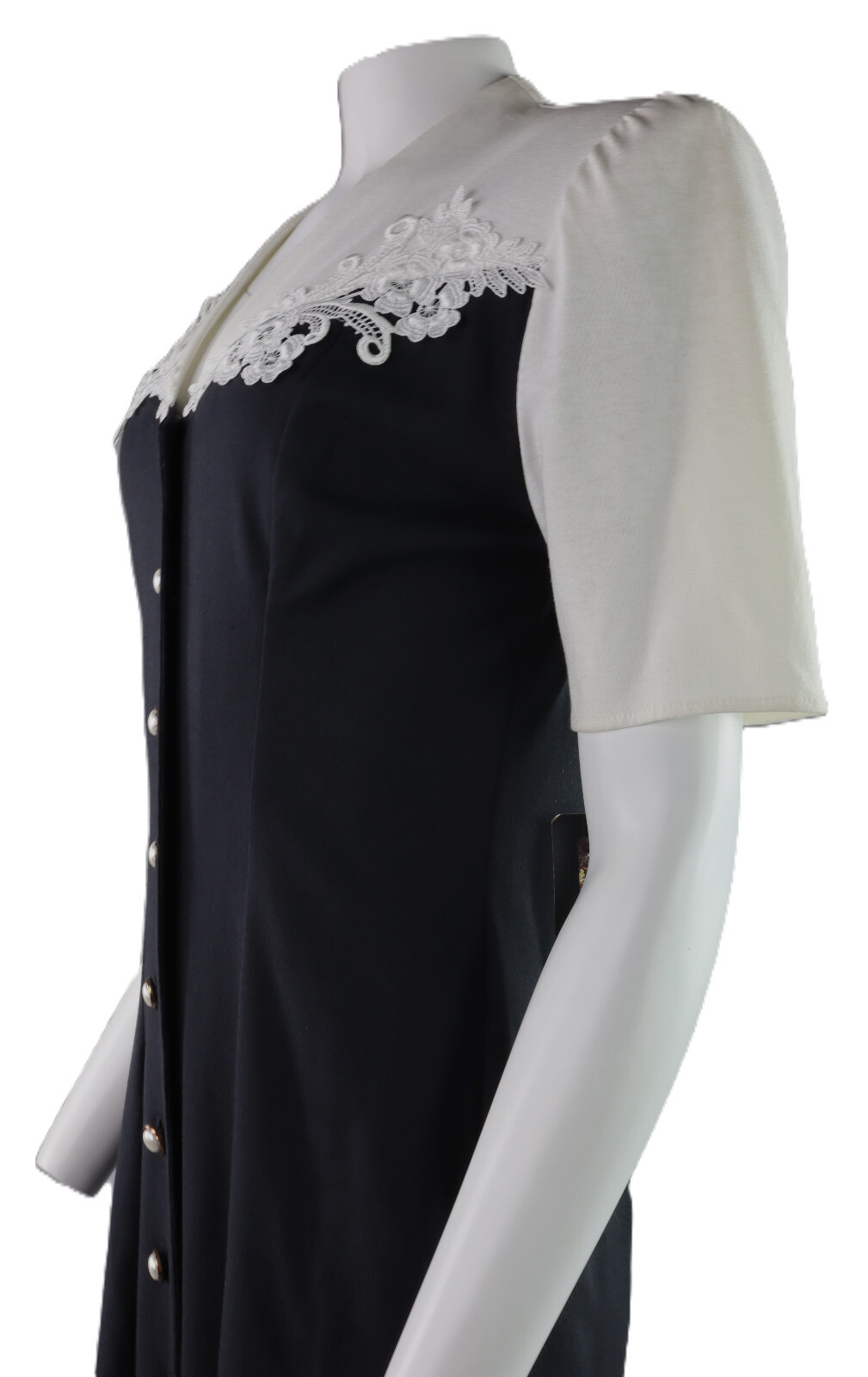 NOS Vintage 80s SHELLY MICHAELS 10 12 13 14 White Black Lace Knit Sheath Dress