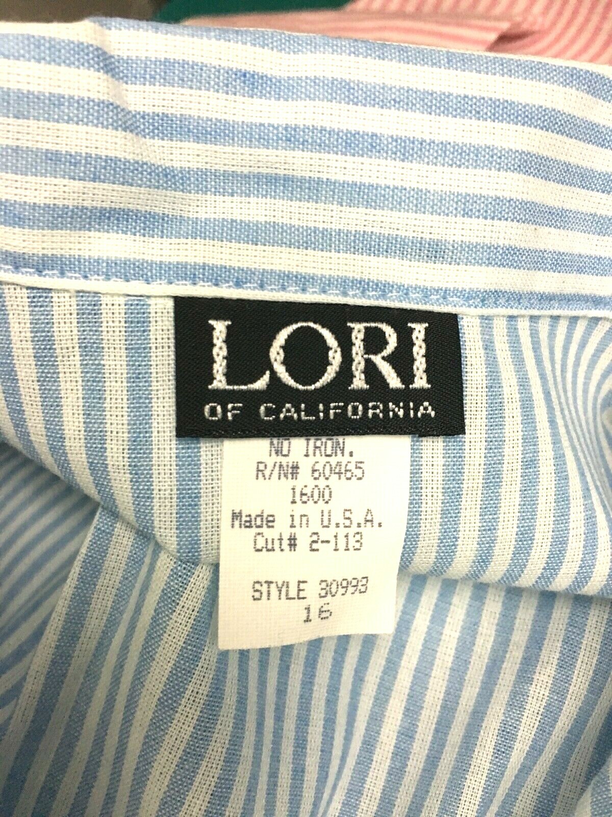 Vintage Womens Top Blue White Stripe LORI Pullover Shirt Waistband Blouse