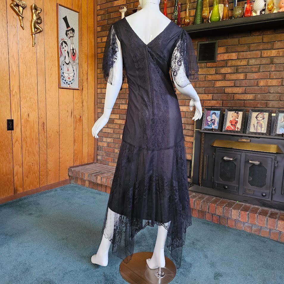 Vtg 80s Victorian Goth Susan Lane Country Elegance Black Wedding Dress Gown L/XL