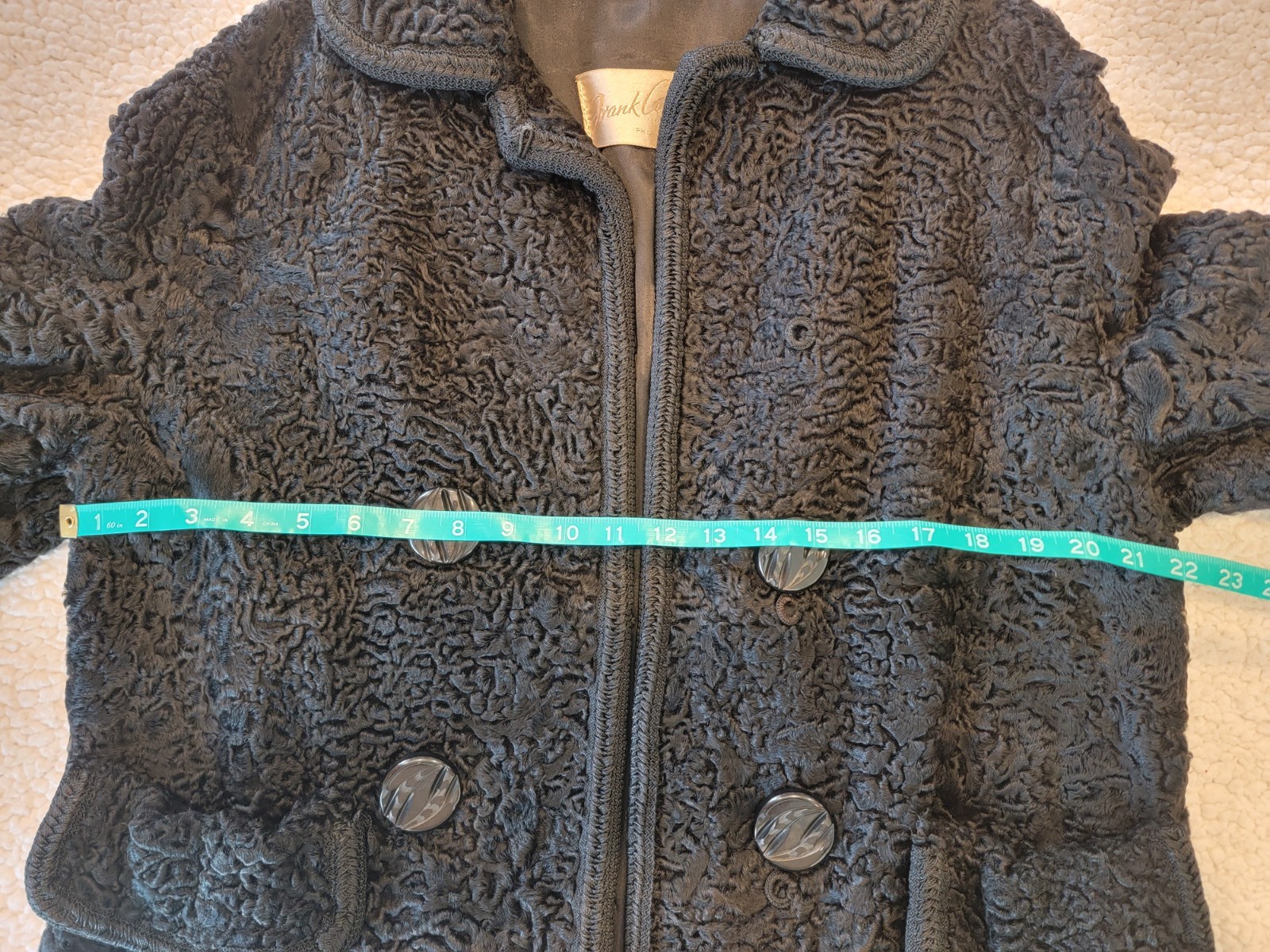 Vintage 1950s Black Persian Lamb Wool Jacket by Frank Collins, Philadelphia