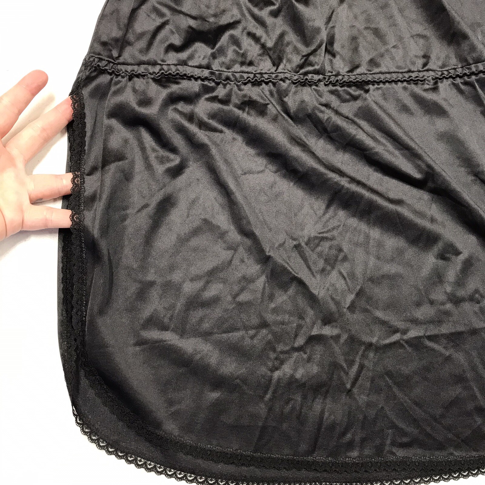 Vintage Vasarette Half Slip Skirt Large Black Lingerie Lace USA Slit 21” Unique