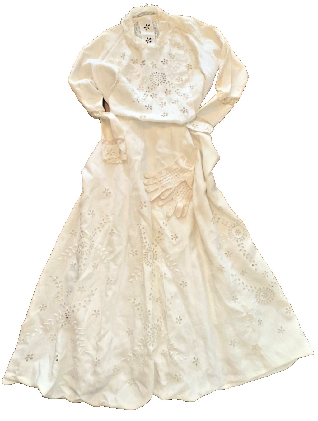 Antique Edwardian Tea Lawn Skirt Top Petticoat Gloves Embroidered Cream Linen