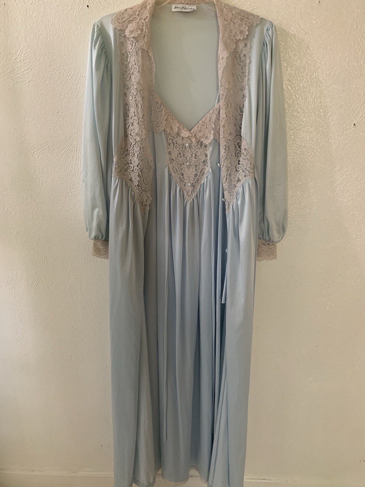 Vintage Miss Elaine Sheer Light Blue Peignoir Gown And robe Set