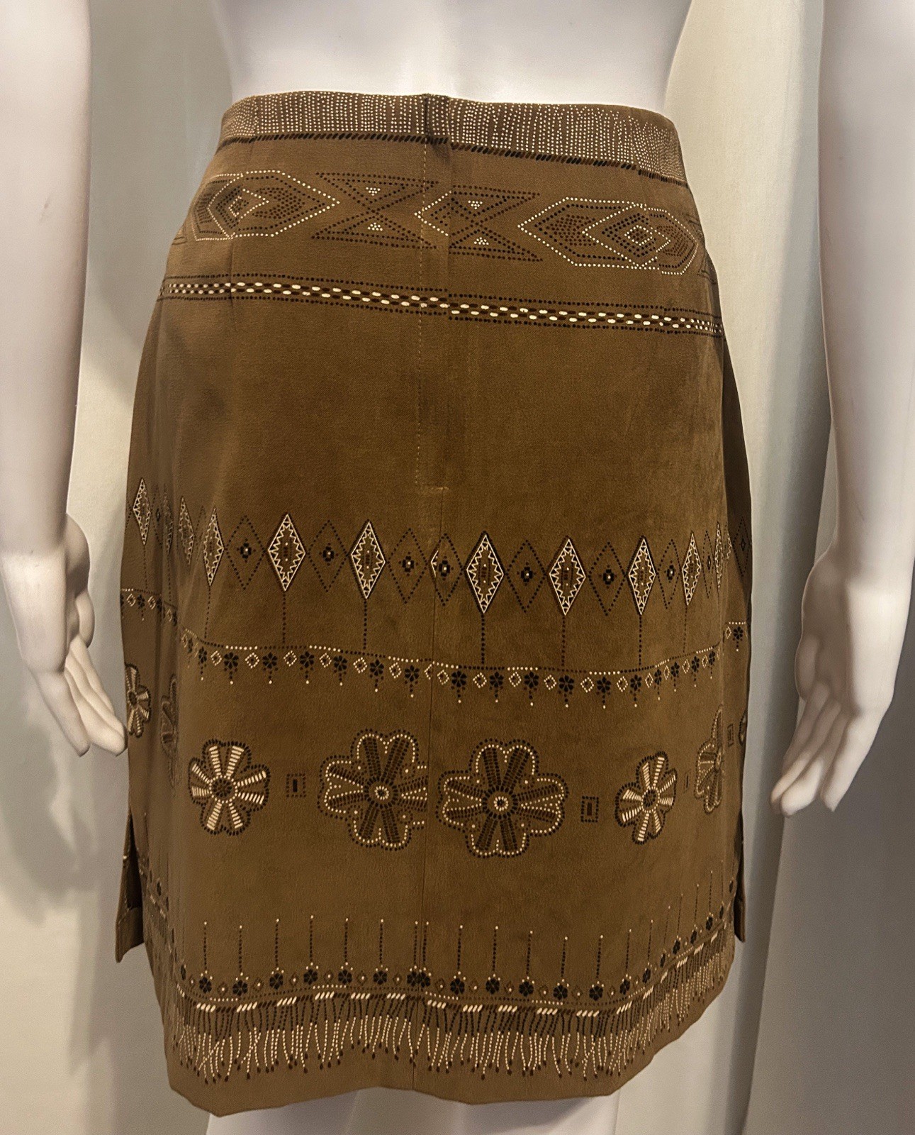 Rare Vintage Ilyza Sz 8 Floral & Aztec Tribal Brown Skirt Boho Gypsy Y2K Retro