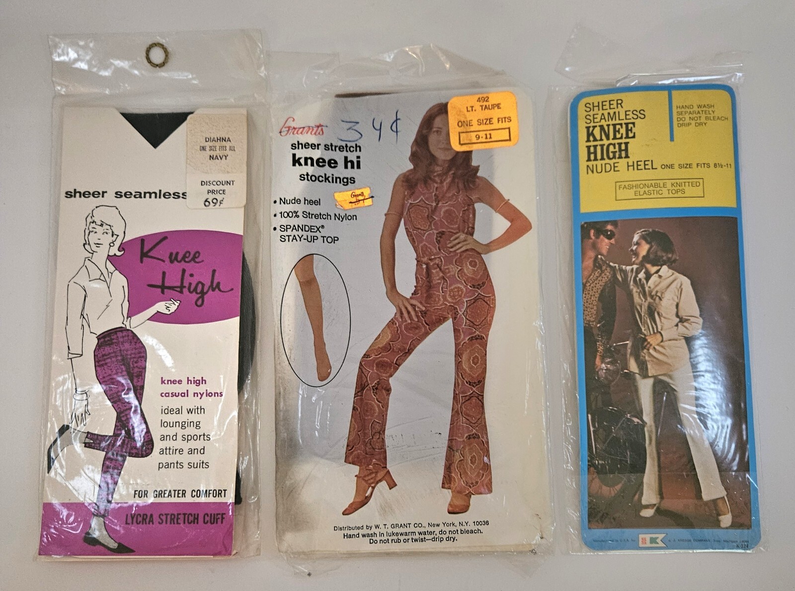 Vintage Stockings Knee Hi Lot Set Assorted Sizes Nylon Navy Nude Brown