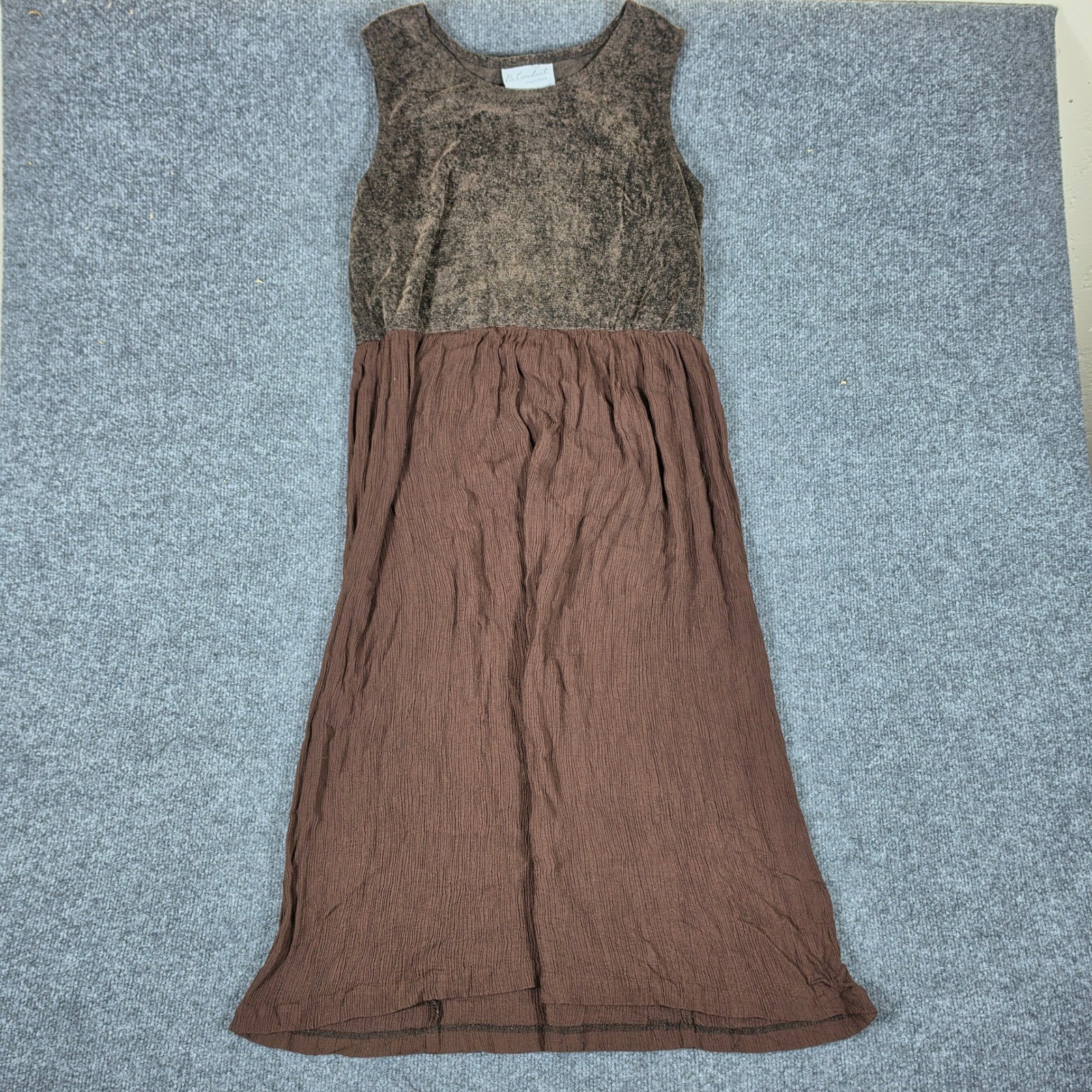 Ms Conduct California Vintage 90s Brown Mixed Media Gauze Maxi Dress Size 10