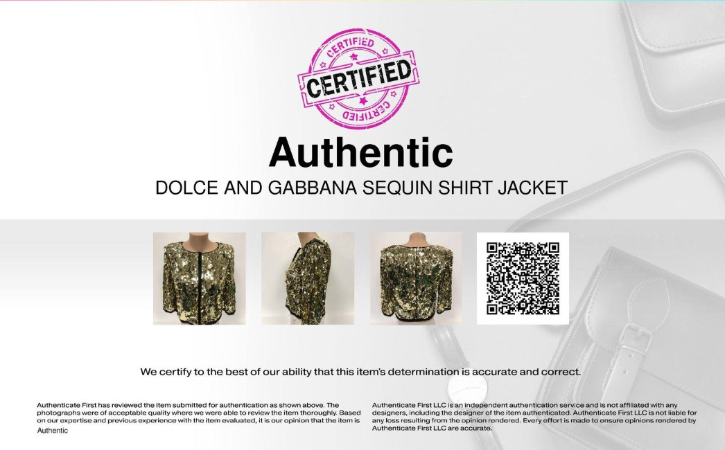 RARE 90s VTG D&G Dolce Gabbana Gold Sequin Jacket Black Trim Italy 40 COA Small
