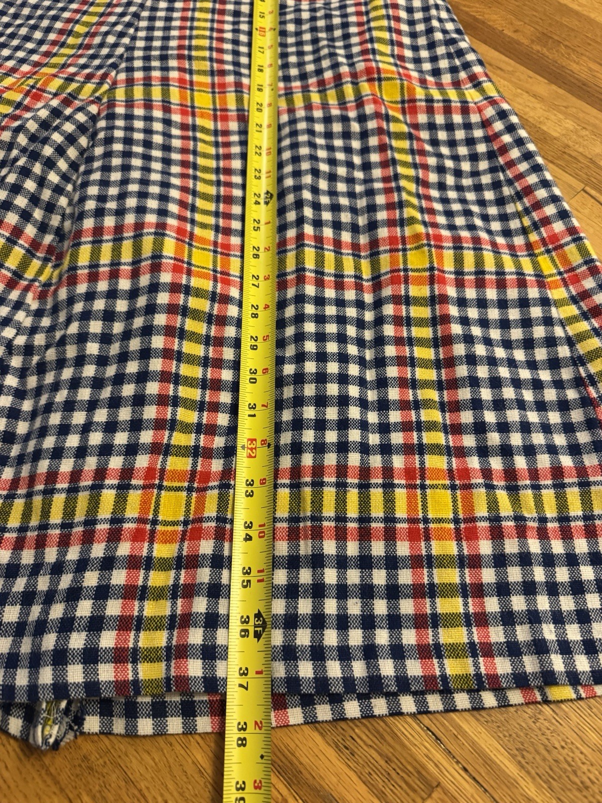 Cos Cob 70s Womens Small Blue Diagonal Plaid Skirt A Line Tie Waist Vintage