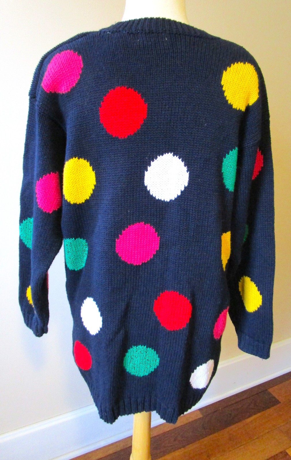 VINTAGE 80’S 90’S POLKA DOT SWEATER BY MARSH LANDING SIZE L, COLORFUL!