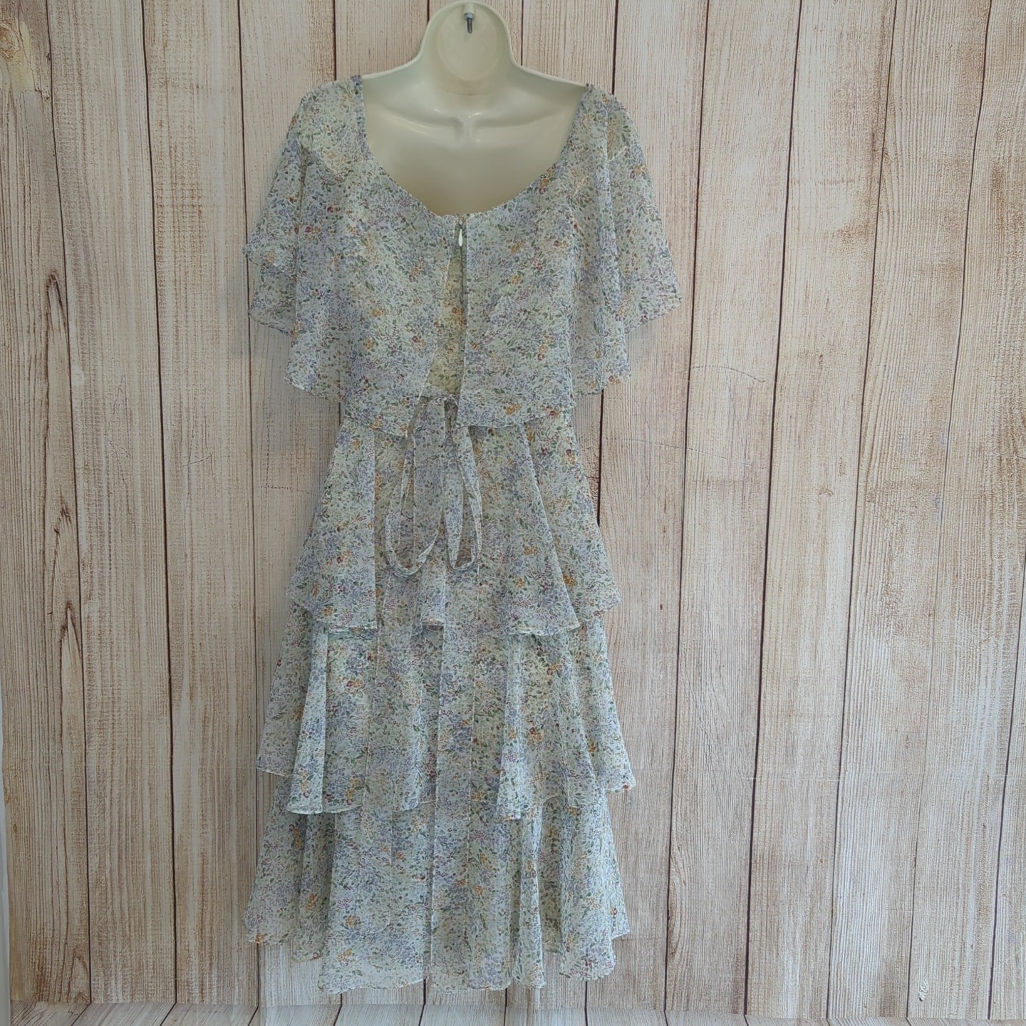 60s / 70s Vintage Marita Anthony Muto Dainty Floral Tiered Tulle Dress Small