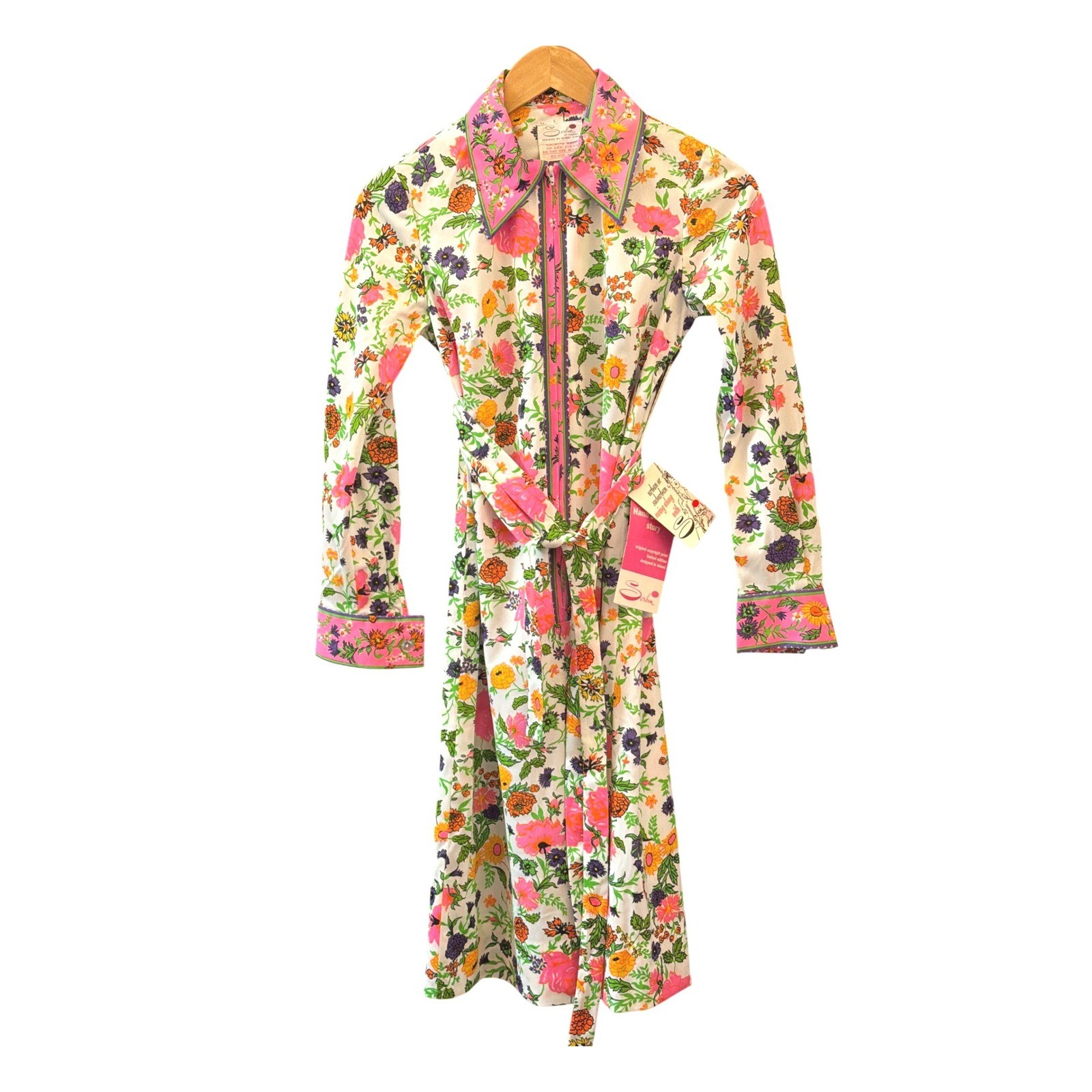 Vintage Serbin Deadstock NWT Floral Midi Dress Mod Psychedelic Retro 60s Rare