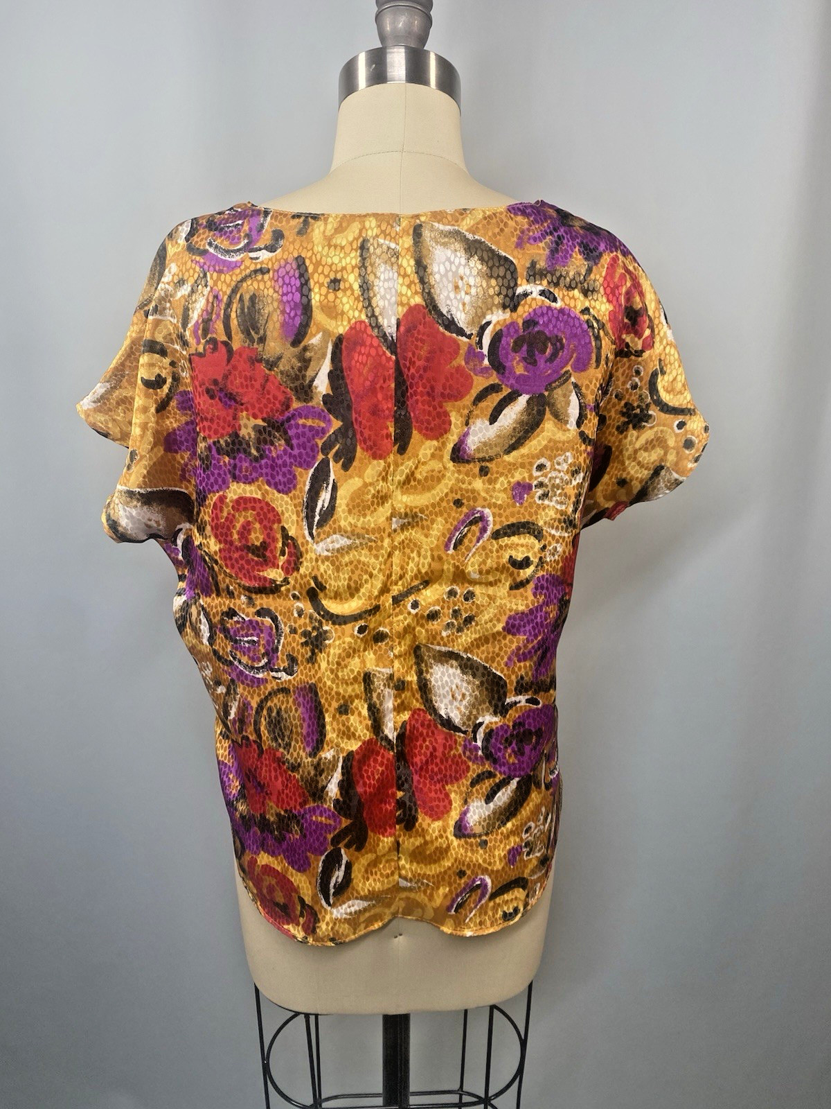 Vintage Blouse SIZE 4 XS PETITE gold red purple floral NOTATIONS 80s 90s