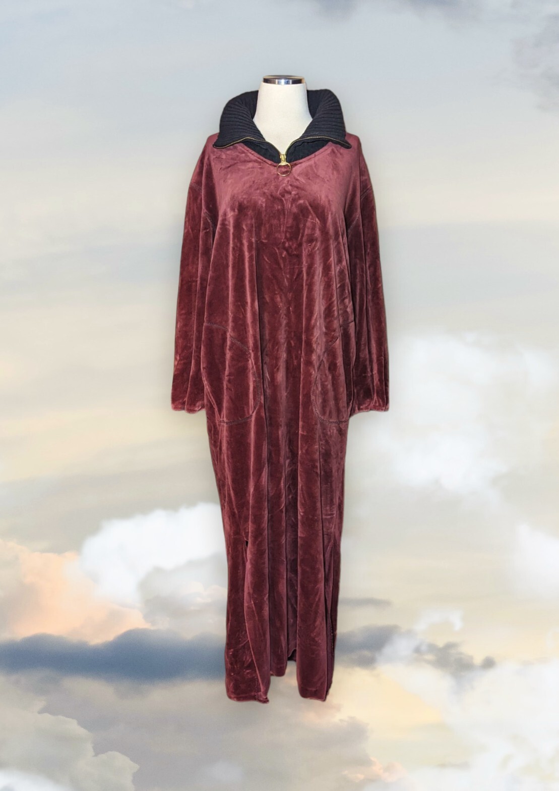 Vtg DIAMOND TEA Mahogany Robe Women’s Size Large Lounge Dress Nightgown Velour