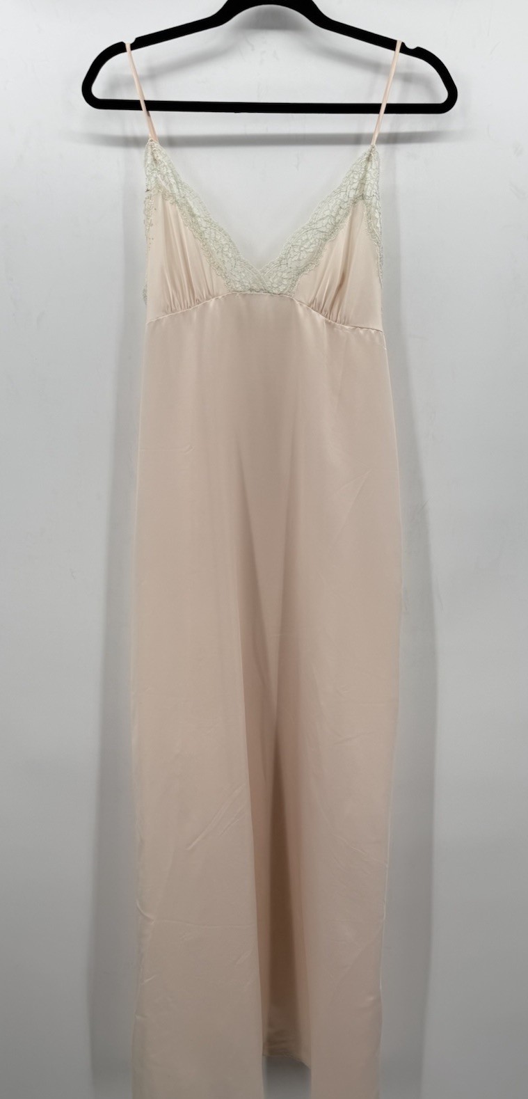 VTG Sears Pink Satin Long Nightgown Sleeveless Lace Trim Lingerie Size 34