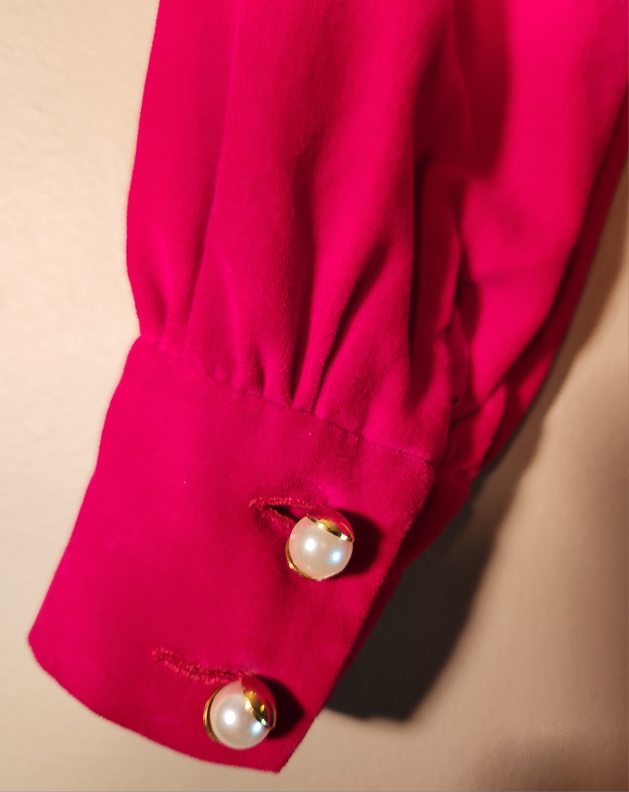 Vintage Red Velvet Dress Pearl Button Cuffs Prom Graduation Party Senior Photos