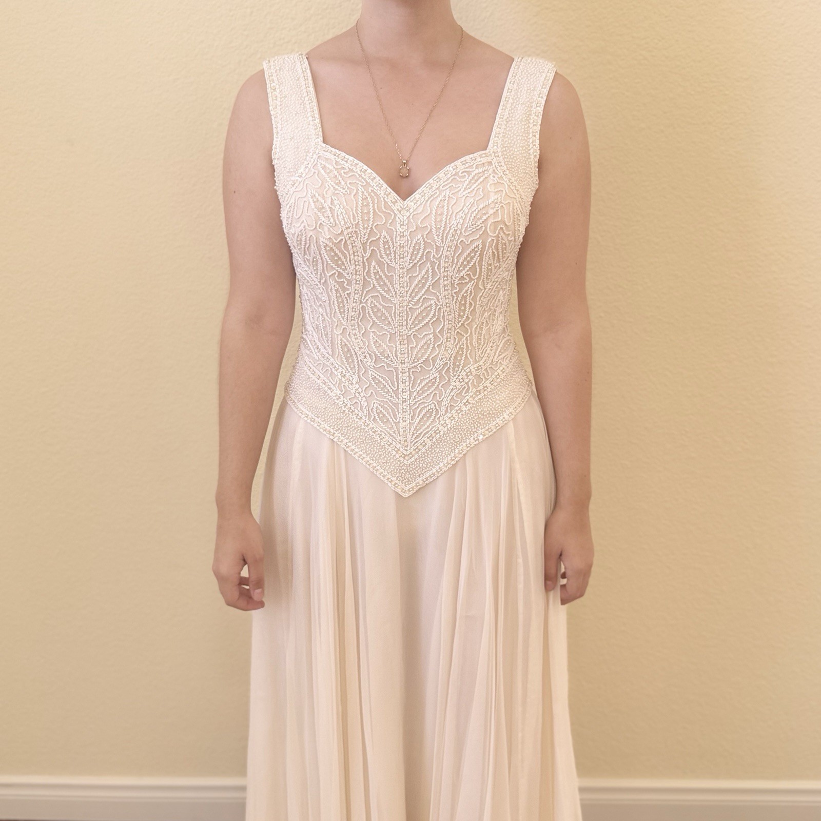 Vintage 100% Silk Cream Maxi Wedding Dress Bridal Wearable Art 80s Pearls Beaded
