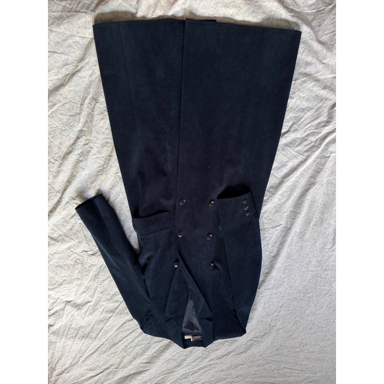 Vintage Navy Suede Leather Maxi Coat Women’s Size M Double Breasted Long Trench