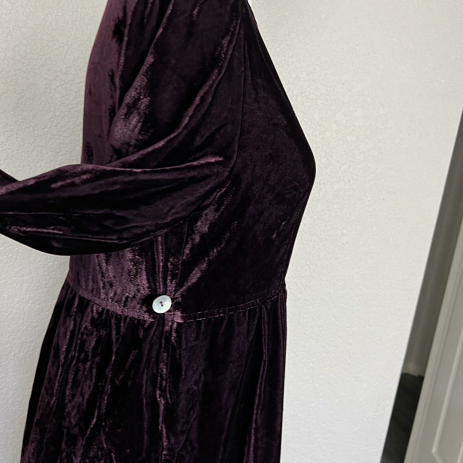 Vtg 90s Whimsigoth Earth Song Velvet Maxi Dress Witchy Dark Purple Sz 8P Petite