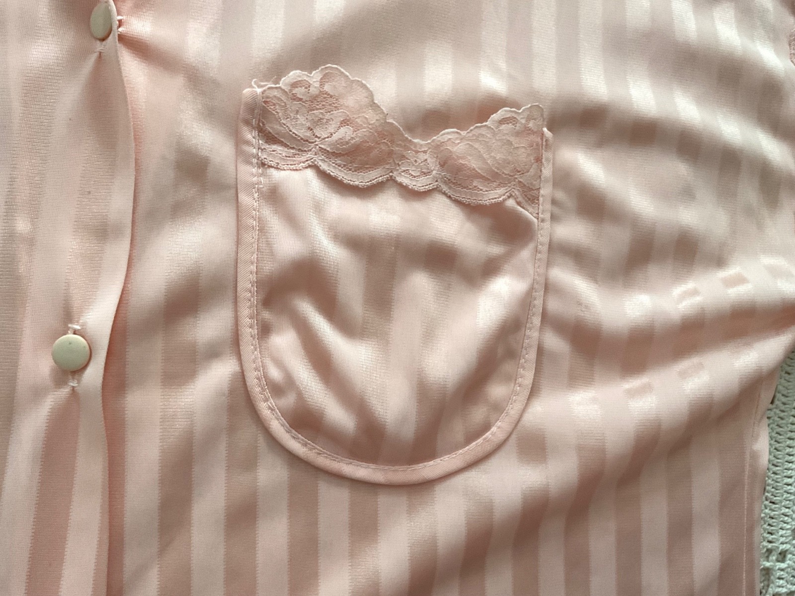 VINTAGE JILL ANDREA OF NY NYLON SZ M 2 PC SHORTIE PJ’S PEACH W/MATCHING LACE TRM