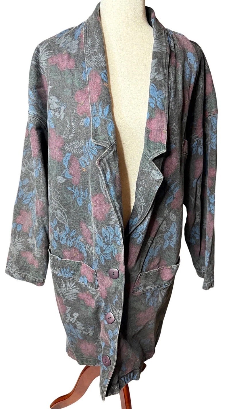 Vintage 90s Artsy M Oversized Denim Duster Trench Coat Boxy Button Up Cottage