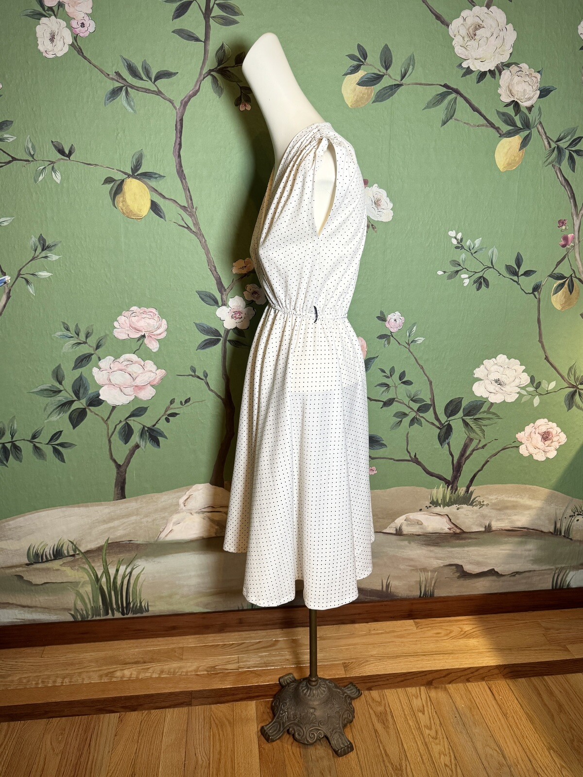 Vintage 1970’s Does 1950’s White Polka Dot Marilyn Monroe Wrap Dress Cap Sleeves