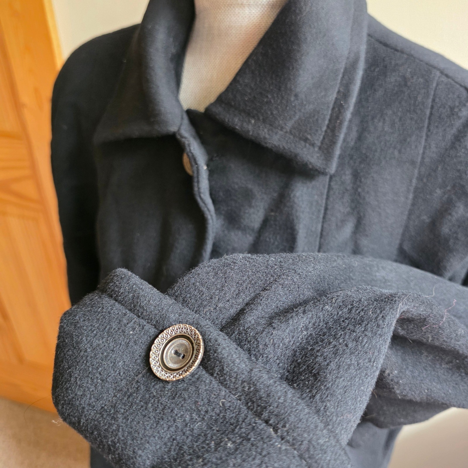 Vintage Ashley Scott Black Wool Blend Overcoat Made in USA Women Large