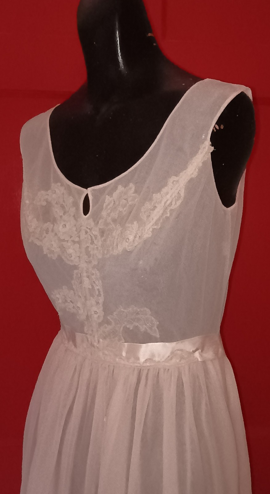 Vtg Luxite by Kayser Pink Dbl Sheer Nylon Chiffon Nightgown Sz 34 Lace