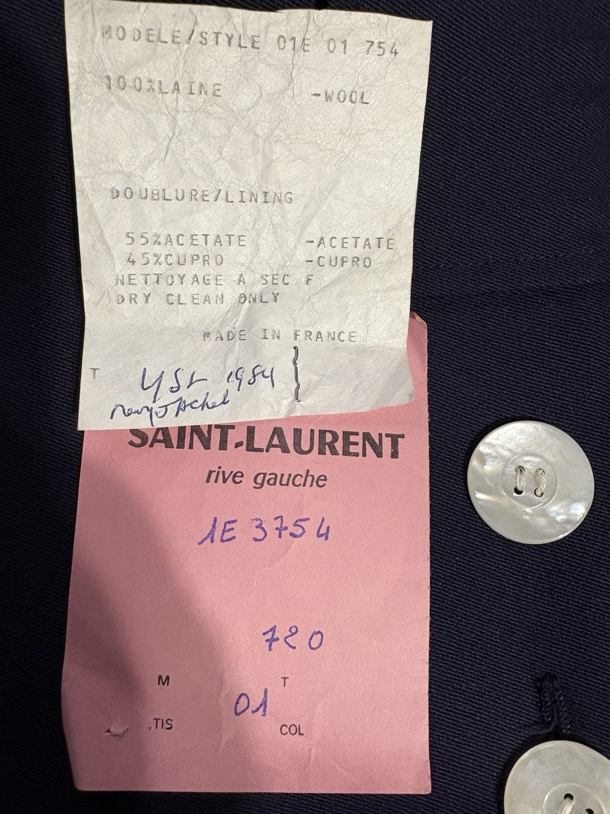 Saint Laurent Rive Gauche Paris Vintage 1984 Women’s Blazer Jacket Navy