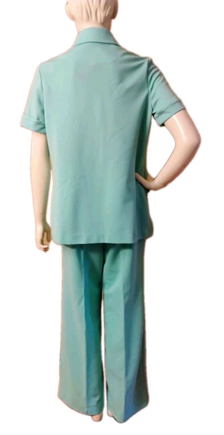 VTG 60’s „Devon” Sea Foam Green Double Knit Poly Mod Bell Bottom Pants Suit