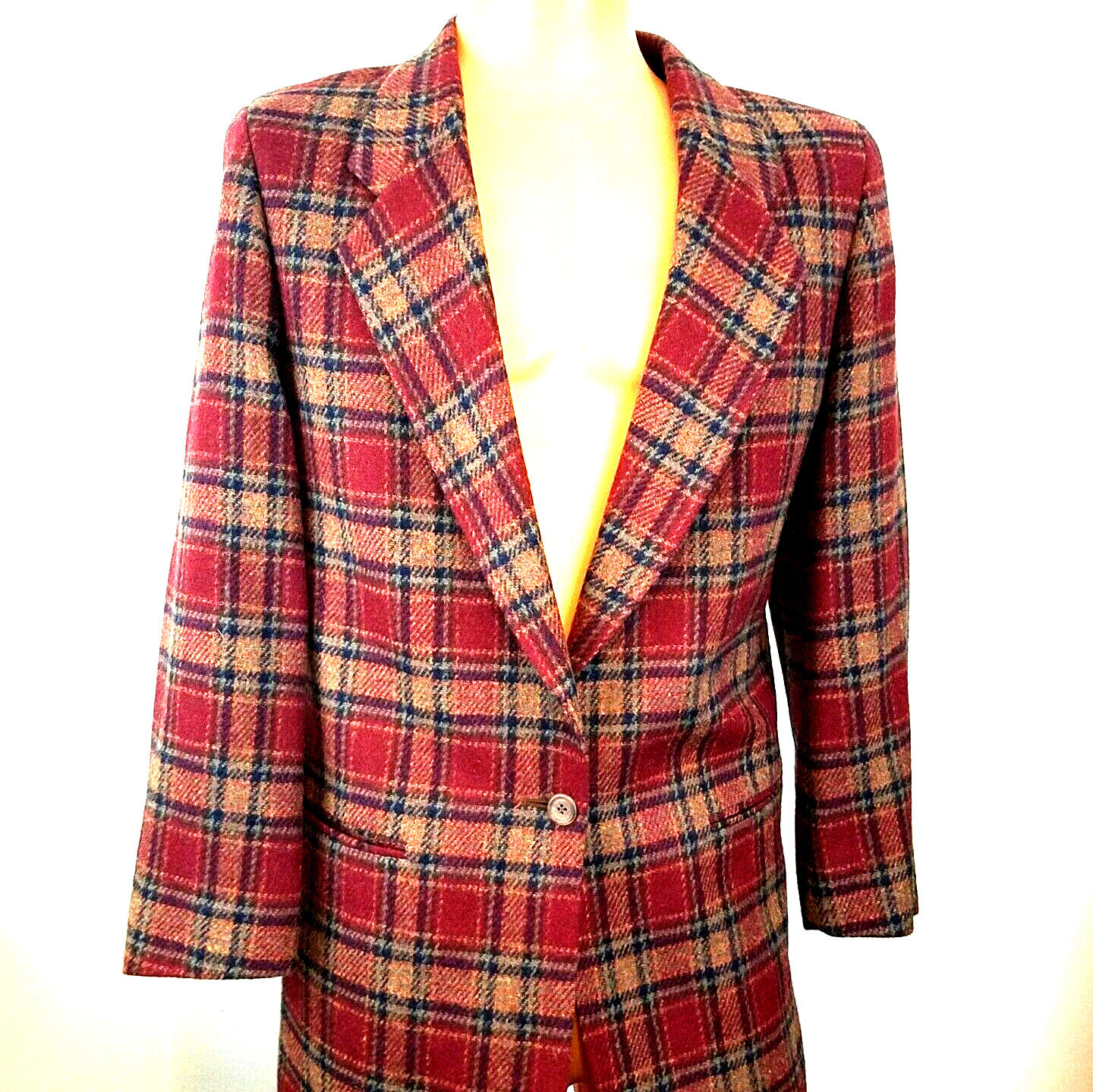 vintage ll bean womens plaid blazer 1 button closure fully lined size 10R