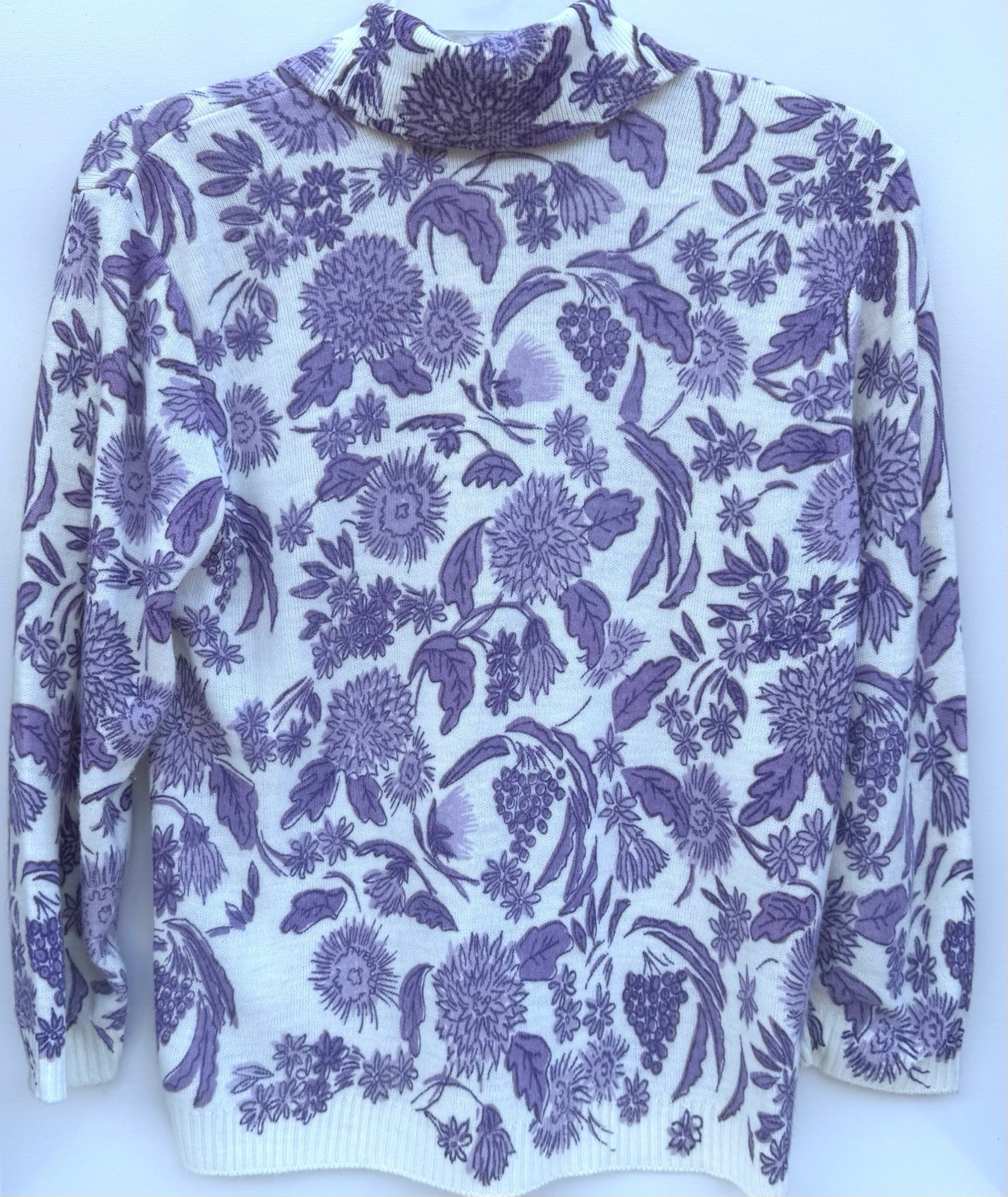 Vintage 1950s Purple Floral Cardigan Pearl Buttons EVC