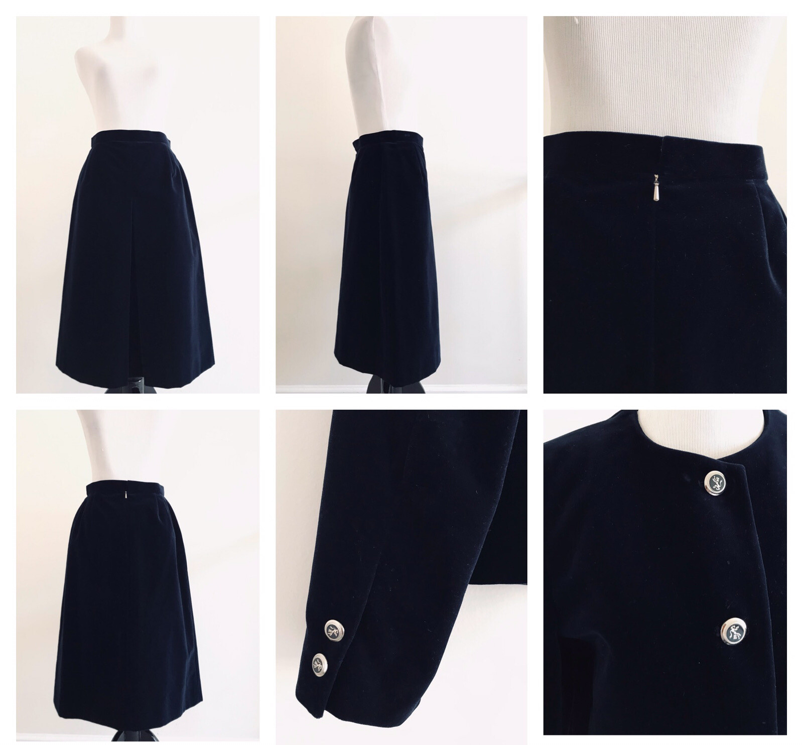 The Scotch House Crewneck Velour Skirt Sets Womens Size 4 Blue Button Up Blazer